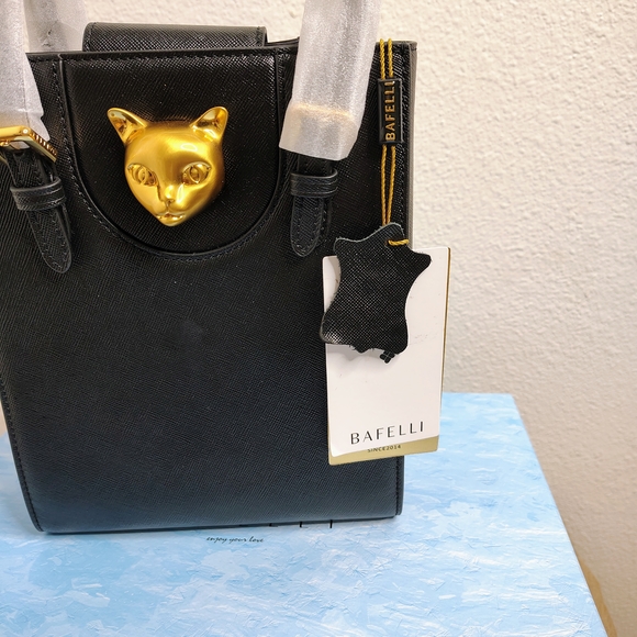 Bafelli Universe Cat Leather Mini Satchel Gold Zeus Emblem Luxury Bag - Picture 11 of 16